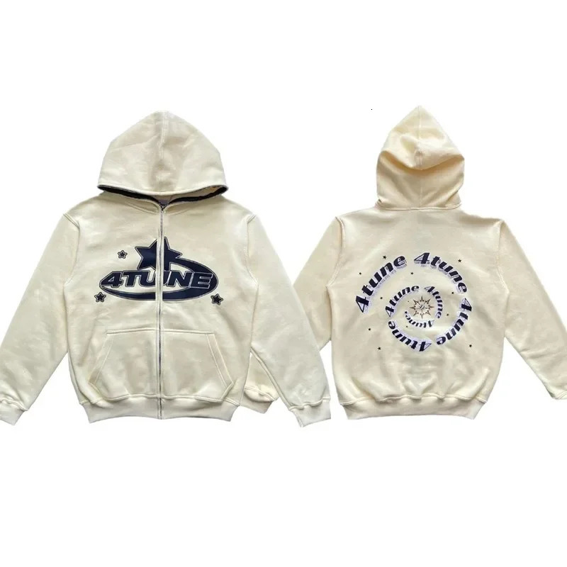 Star Letter Print Hoodie Men Retro Zip Up Long Sleeve Loose Jacket Coats Harajuku Casual Gothic Hooded Sweatshirt Y2K Streetwear 260304
