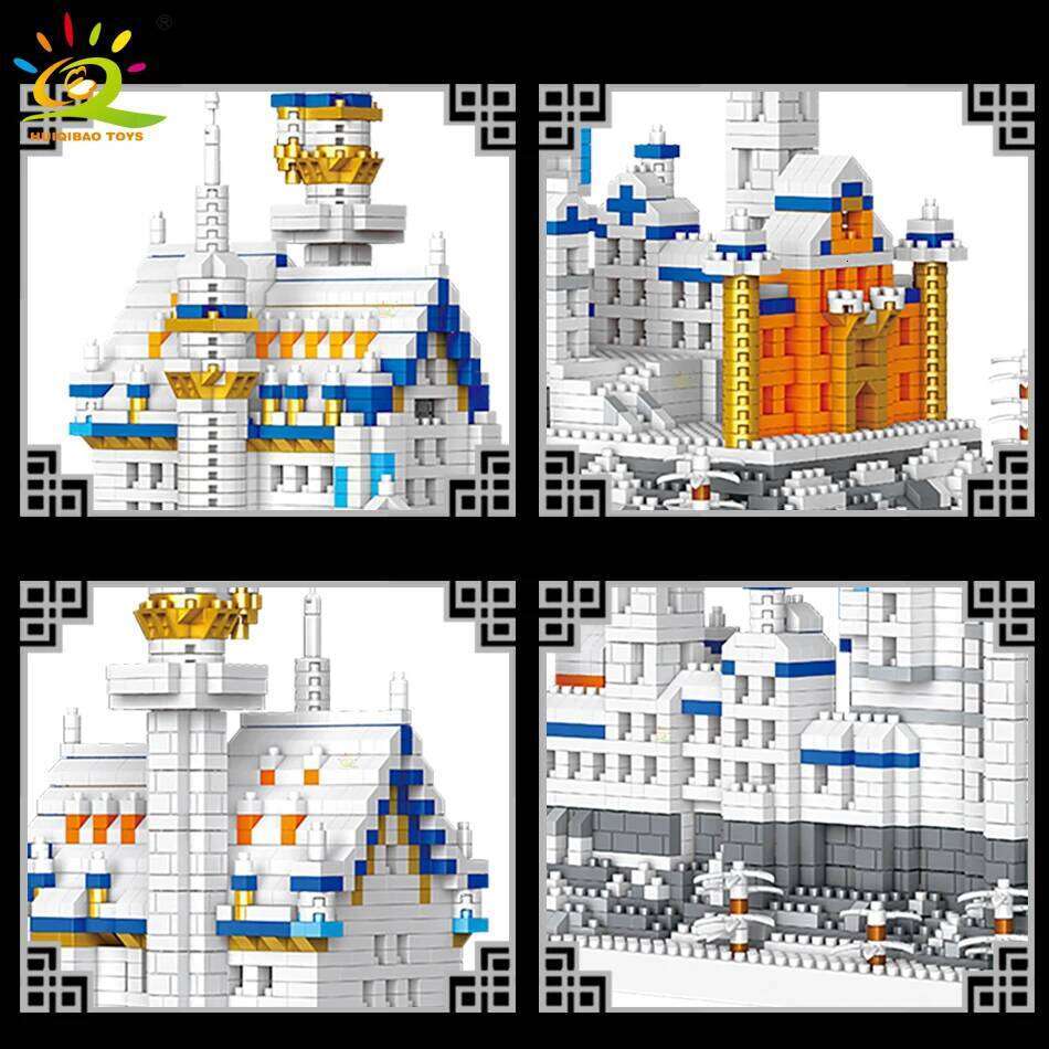 HUIQIBAO 3000pcs Swan Stone Castle Architecture Model Micro Building Blocks City Street View Mini Diamond Bricks Children Toys Z260306