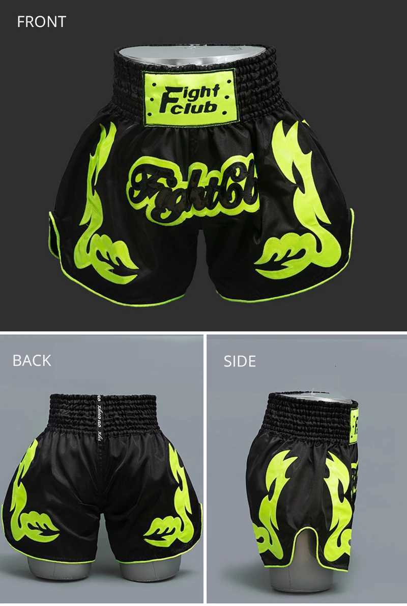 Muay Thai Shorts Fluorescent Green Thai Boxing Shorts Men Women Kids Satin MMA Clothes Fitness Sports Fight Kickboxing Shorts X260306