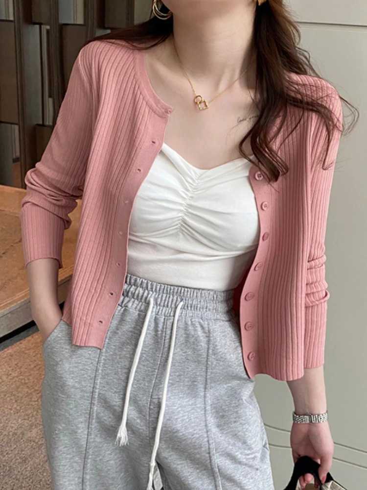 Summer New Women Cardigan Korean Elegant Knitted Long Sleeve Female Casual Sweater Tanks Fashion New Slim Ladies Casual Tops M260306