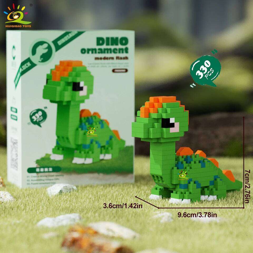HUIQIBAO MOC Colorful Dinosaur model Micro Building Block Triceratops Tyrannosaurus Diamond Brick Toy for Children Desk Decor. Z260306