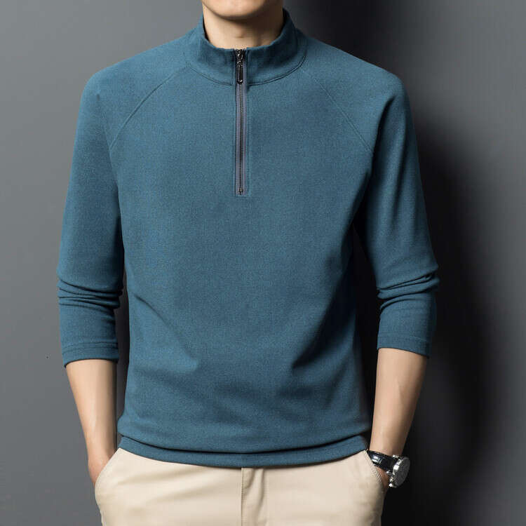Double-sided velvet half-high collar zip-up sweatshirt for men, winter thickened warm solid color base shirt, men's long-sleeve T-shirt