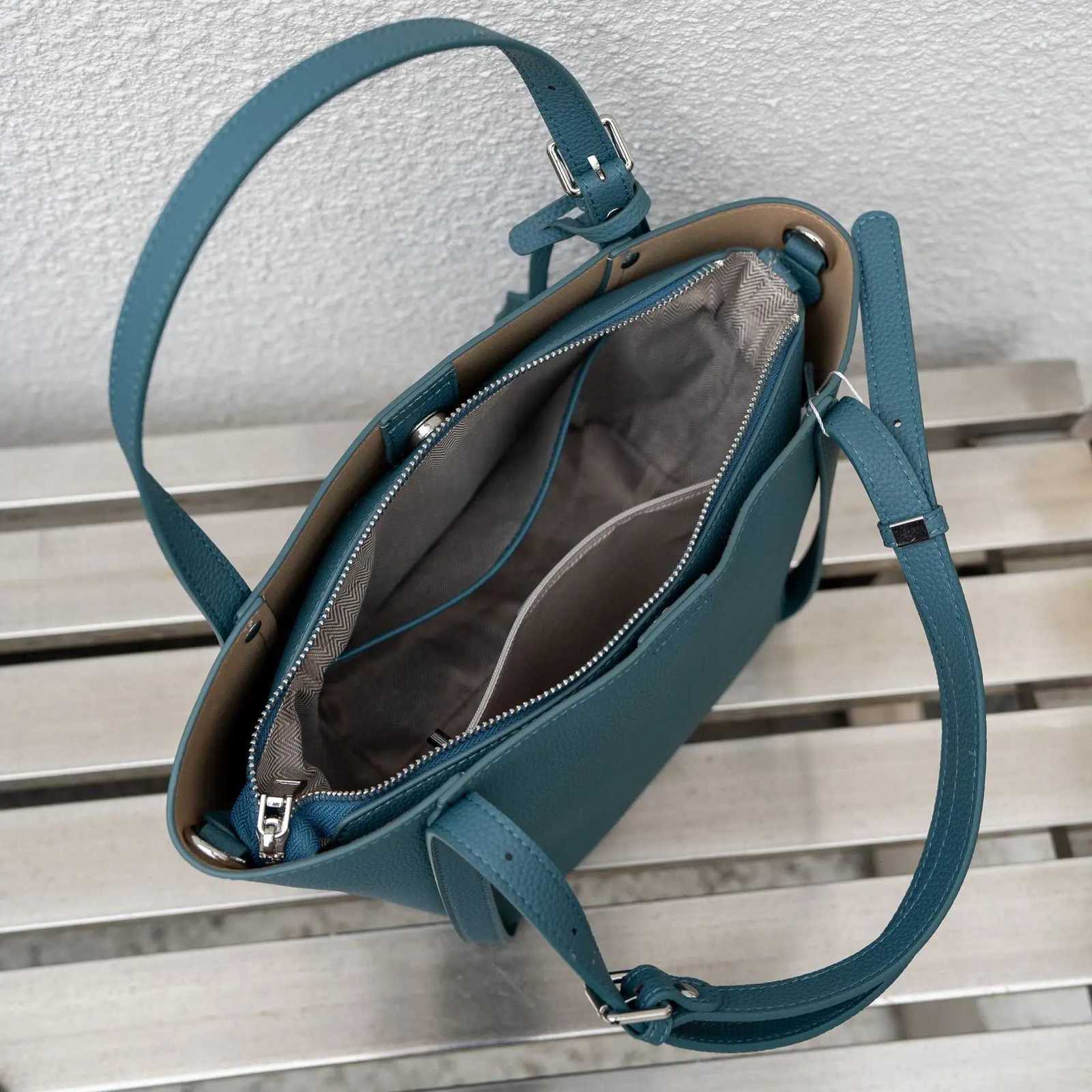 Stylish Peacook Blue Kakhi Color Full Grain Cow Leather Women Bucket Handbag Quality Female Shoulder Bag H260306