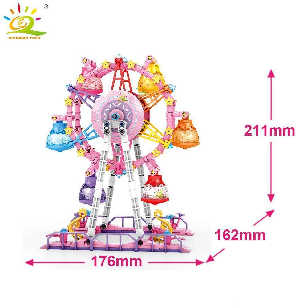 HUIQIBAO MOC Cute Ferris wheel Building Block Model Brick DIY Construction Toy for Children Desk Decor. Z260306