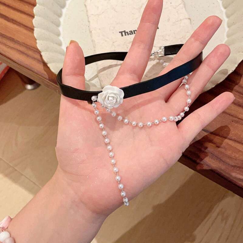 Rose flower pearl choker black collarbone fashion high-end chain neckband neck necklace accessory for women