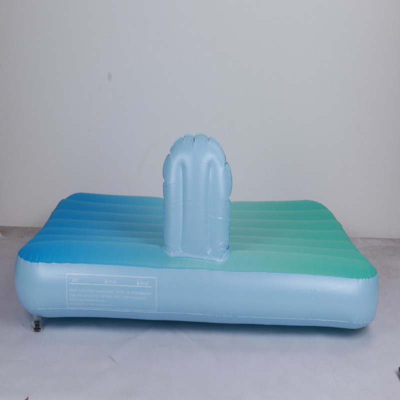 Gradient Inflatable Air Mattress with Built-in Pillow - Portable Single Bed for Camping, Guest Room & Home, Ombre Blue/Pink Design, Thickened PVC Slee