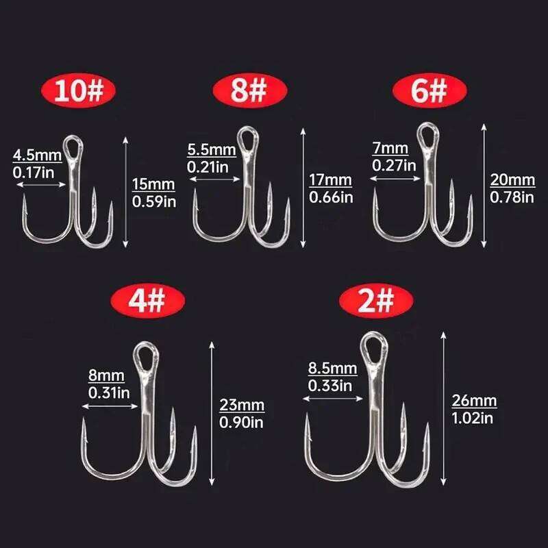 50pcs/box Black Nickel Super Sharp Treble Fishing Hooks Carbon Steel for Hard Round Bent Triple Artificial Lure Fishhooks S260305