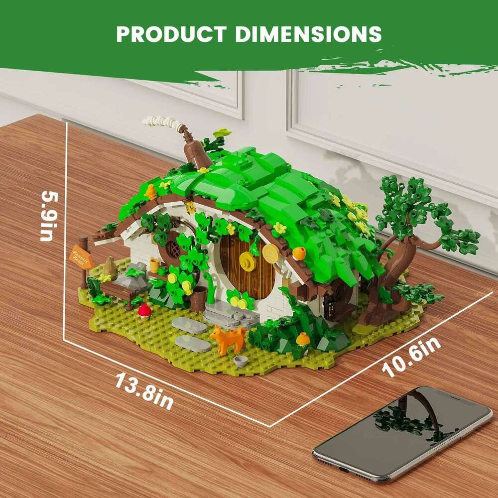 1088PCS Dwarf Cabin Set with LED Light Adults Collectible Home&Office Decor Building Blocks DIY Fantasy House Model Kit Z260306