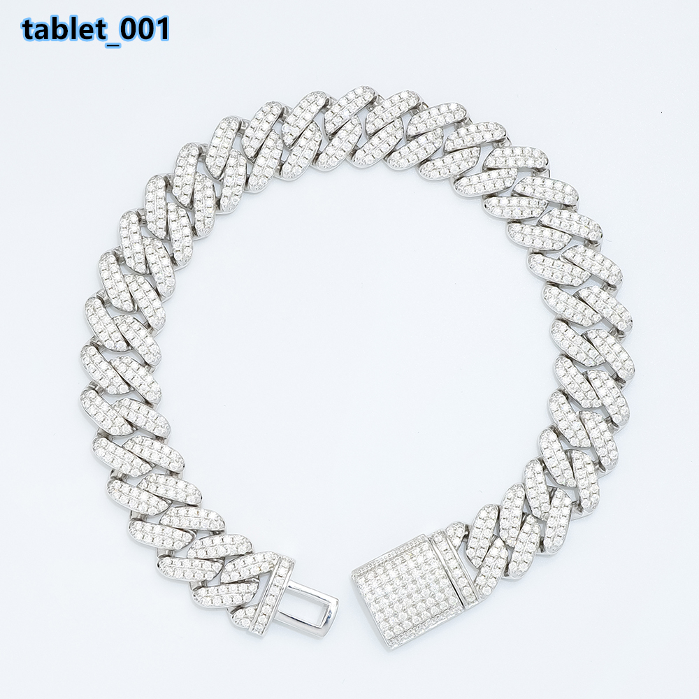 Iced-Out Shiny Diamond Moissanite Bracelet Sterling Silver VVS Moissanite Rhombic Style Cuban Bracelet HipHop Jewelry for Men