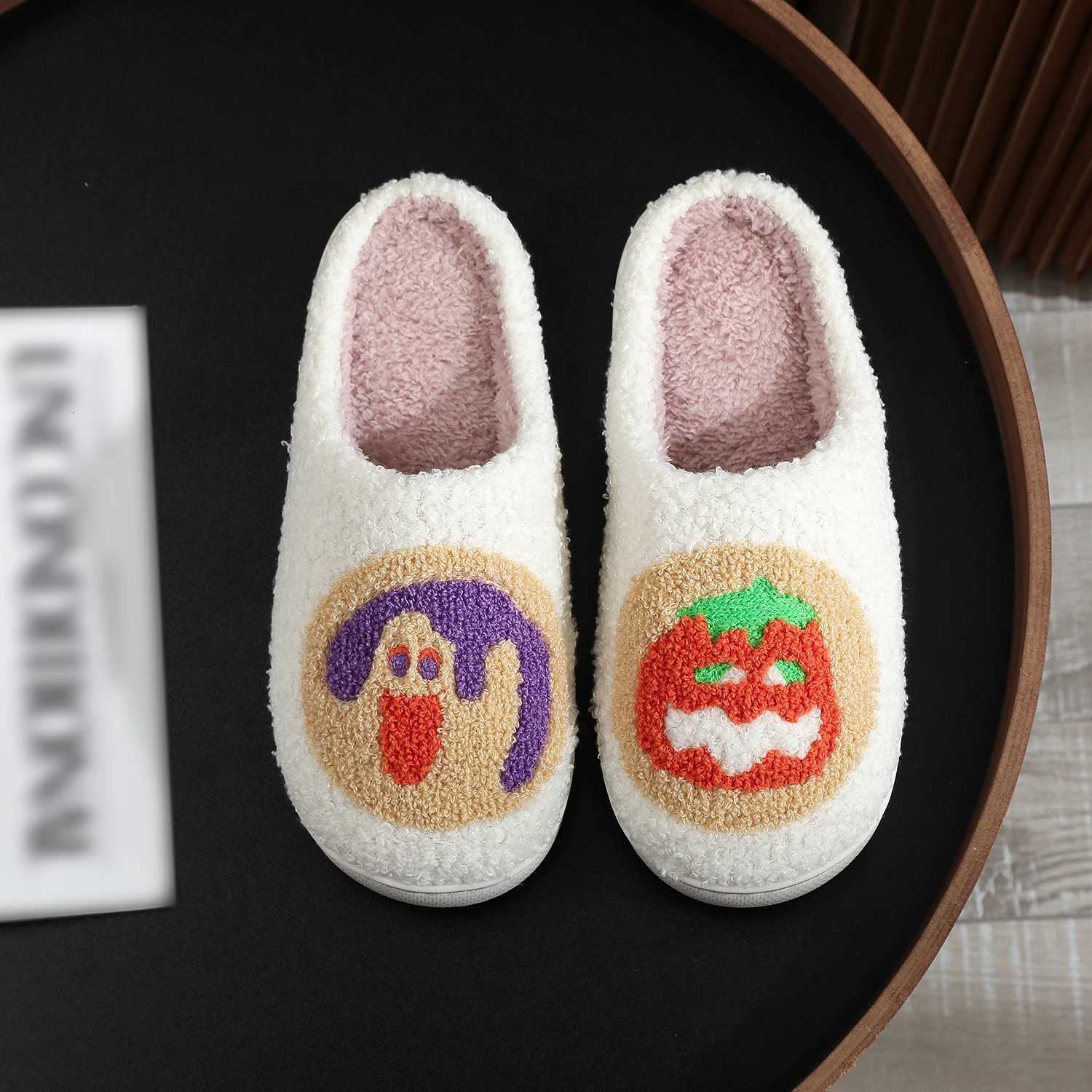 Classics Pumpkin Halloween Womens Girls Slippers Winter Indoor Cartoon Comfort Home Bedroom Soft Causal Flat Plush Shoes S260305