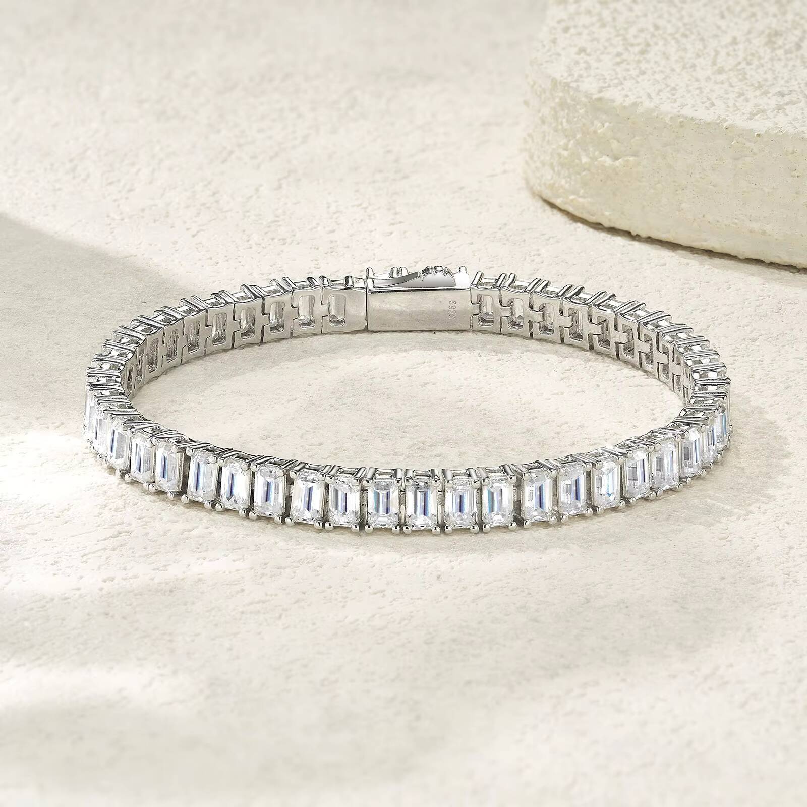 Luxurious S925 Sterling Silver Platinum Plated Jewelry Emerald Cut 35MM VVS GRA Moissanite Tennis Chain Bracelets for Men Gifts