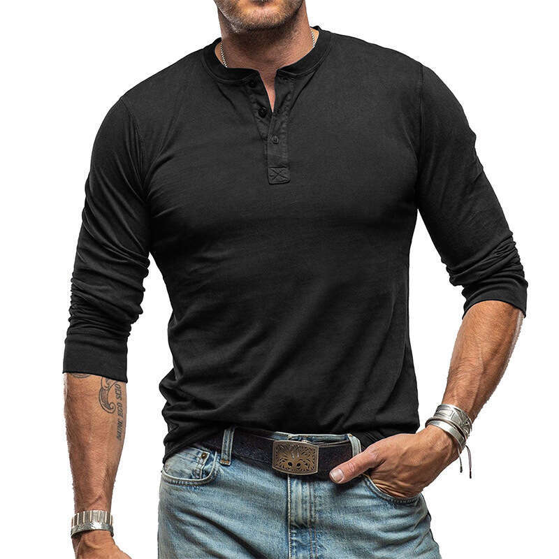 Amazon pure cotton base Henry shirt, European and American cross-border men's round neck long sleeve T-shirt