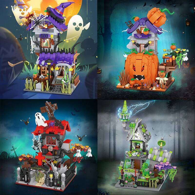 Halloween Toys Building Blocks Assembly Pumpkin Ghost House Witch Science Monster Friend Party Decor Model Kids Gifts Z260305