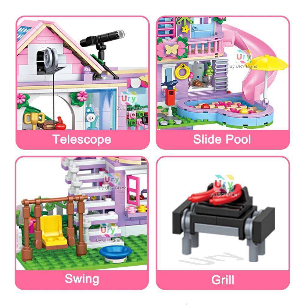 Friends City House Summer Holiday Slide Pool Villa Apartment MOC Building Blocks Set Figure DIY Toys for Kid Girl Christmas Gift Z260305
