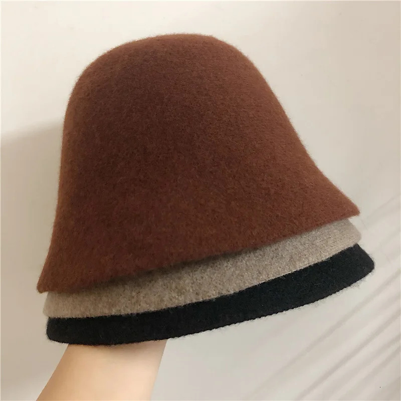 Japanese Real Woolen Vintage Warm Bucket Hats for Women Felt Retro Dome Top Hats Female Fashion British Style Panama Caps Bonnet 260228