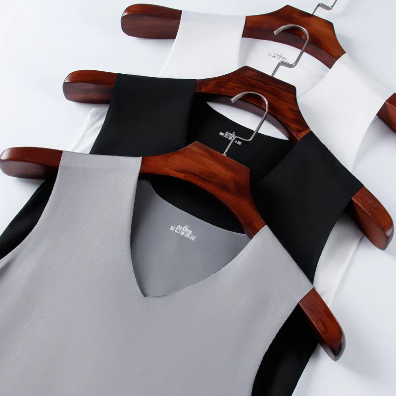 Mens Vests Summer Ice Silk V Neck Sleeveless Solid Color Slim Seamless Fitness Tank Tops QXMY-0002 260306