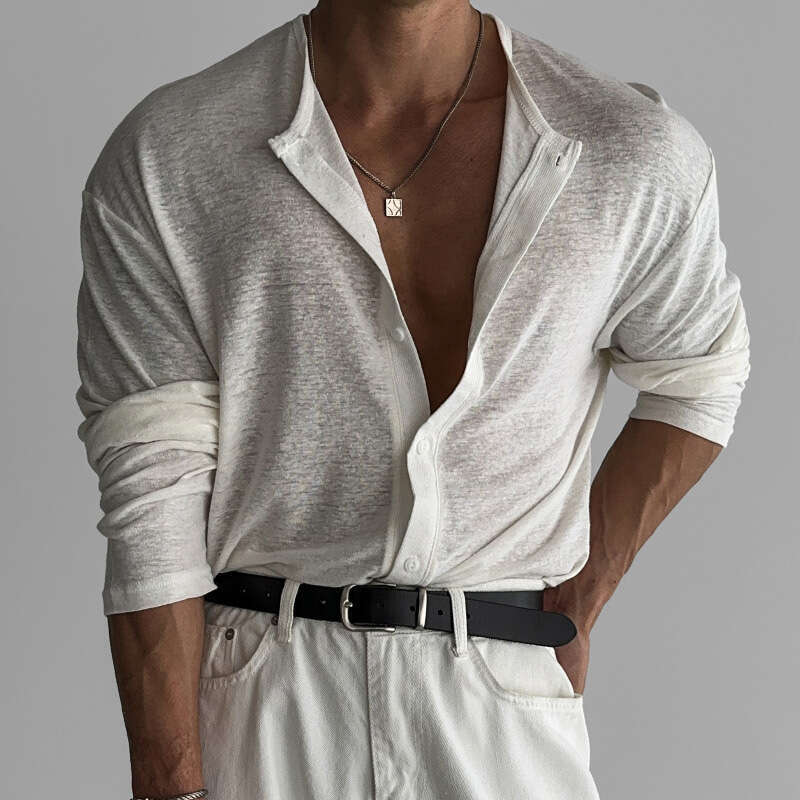European and American cross-border breathable slim-fit long-sleeve business casual men's commuter shirt, sun-protective thin cardigan