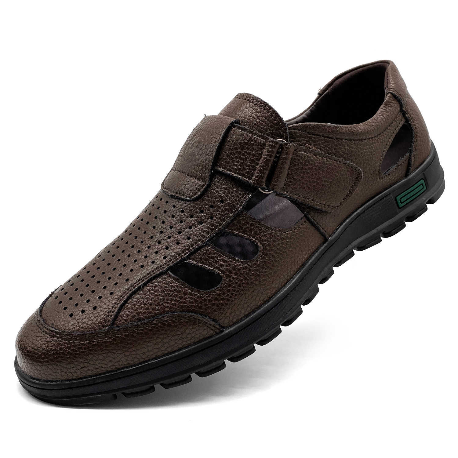 Men's Breathable Leather Open-toe Sandals With Adjustable Non-slip Rubber Soles Comfortable Casual Summer Walking Shoes Closed-toe Strap Sandals