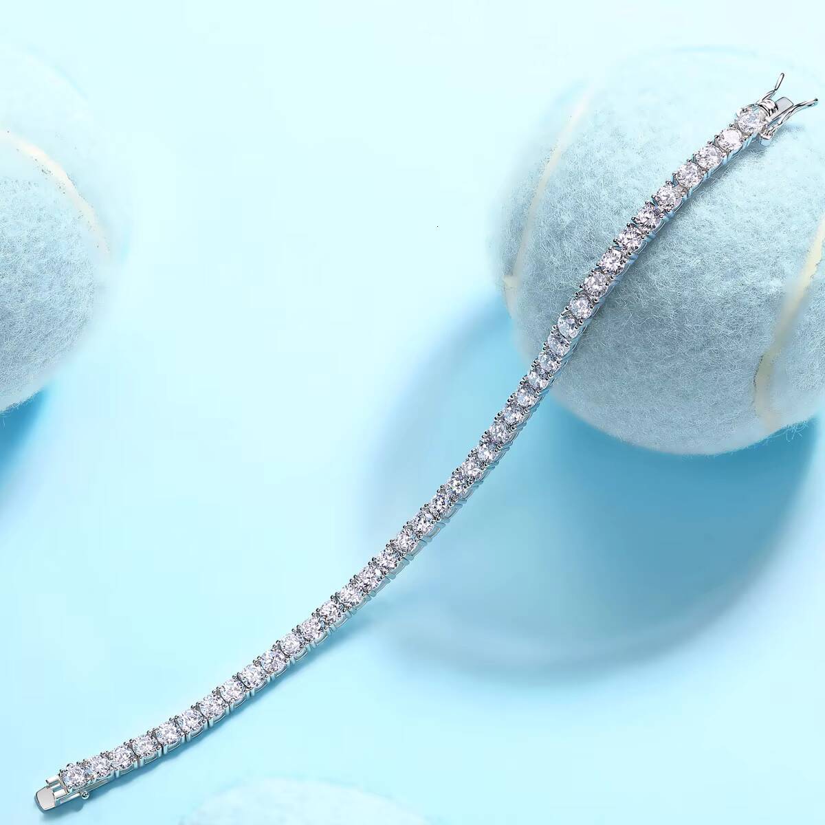 S925 Sterling Silver Four-Prong Moissanite Lobster Clasp Bracelet Customizable Single-Row Tennis Bracelet 18K Gold Plated Gift