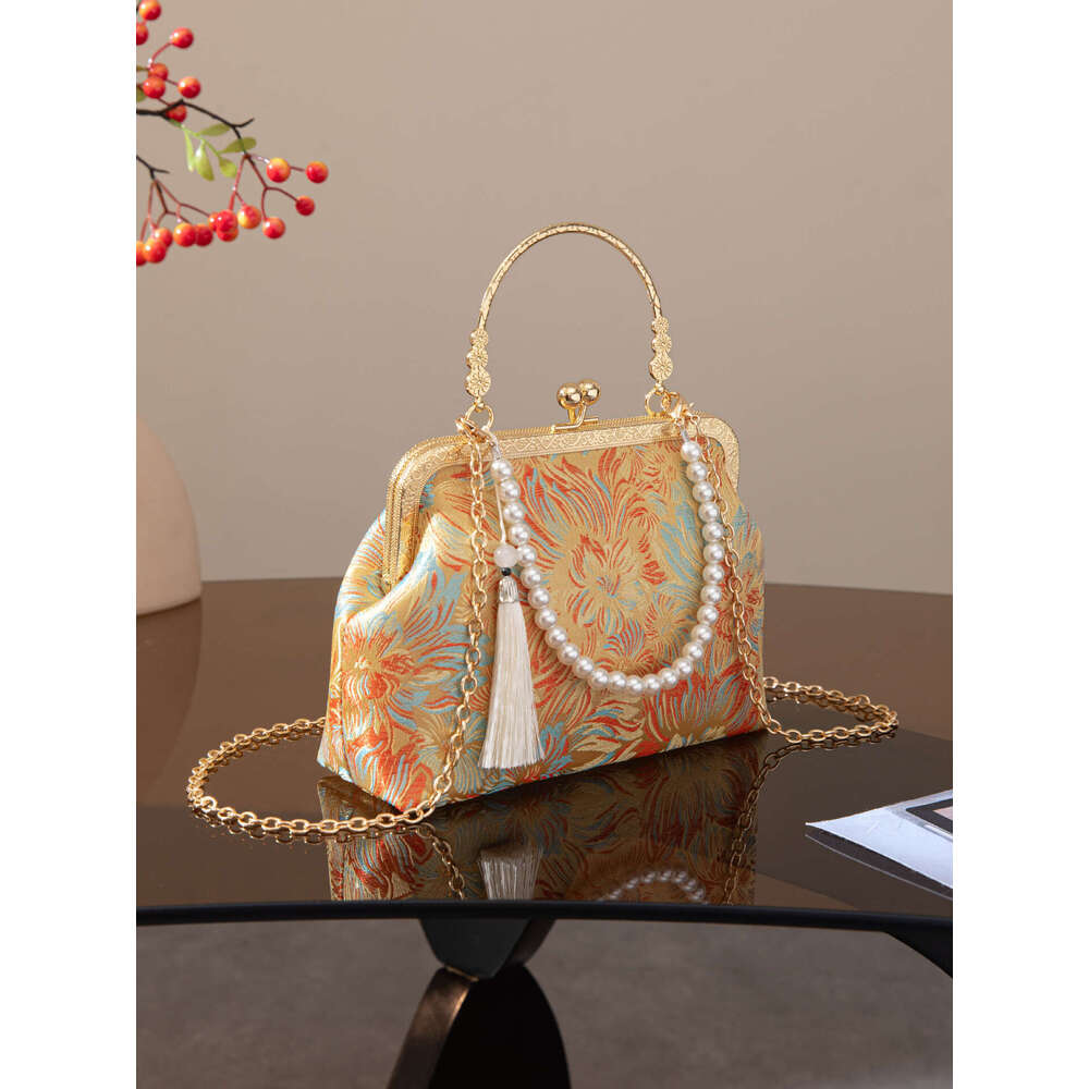 Tote Handbag New Song Brocade Retro Floral Cheongsam Evening Women S National Style Crossbody Small Chain Party Bag