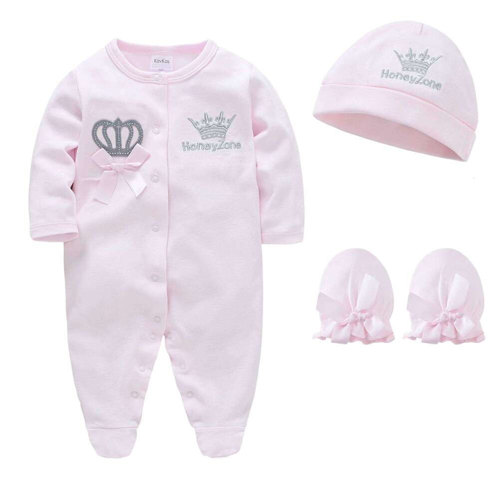 4 Pcs/set Clothing Set Newborn Boys Jumpsuit +Hat+Mittens Baby Girls Pink Romper 100% Cotton Soft Kids Clothes for 0-9 M Z260306