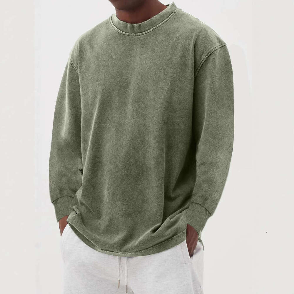 European and American cross-border men's casual pure cotton long-sleeve round-neck loose T-shirt vintage style