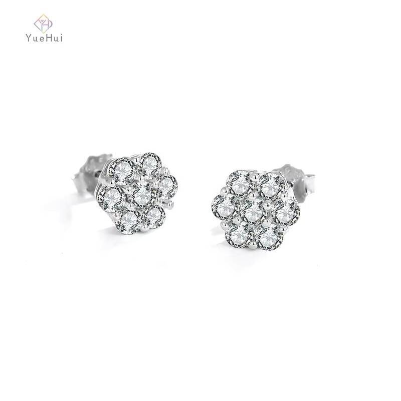 Cluster Flower Design Unisex 8mm-15mm Moissanite Earrings Men Hiphop 925 Sterling Silver Moissanite Stud Earrings Women