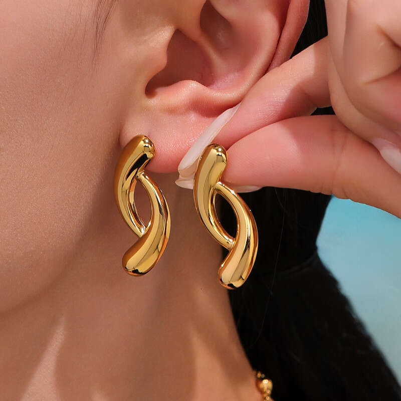 Women's Designer Earrings: Geometric Cross Irregular Titanium Steel Gold Plated Multi-layer C-shaped Fashionable Elegant Earrings Minimalist Jewe