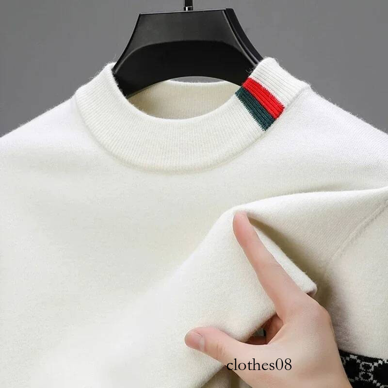 High end brand knitted sweater men's autumn winter trend European casual letter jacquard design round neck pullover