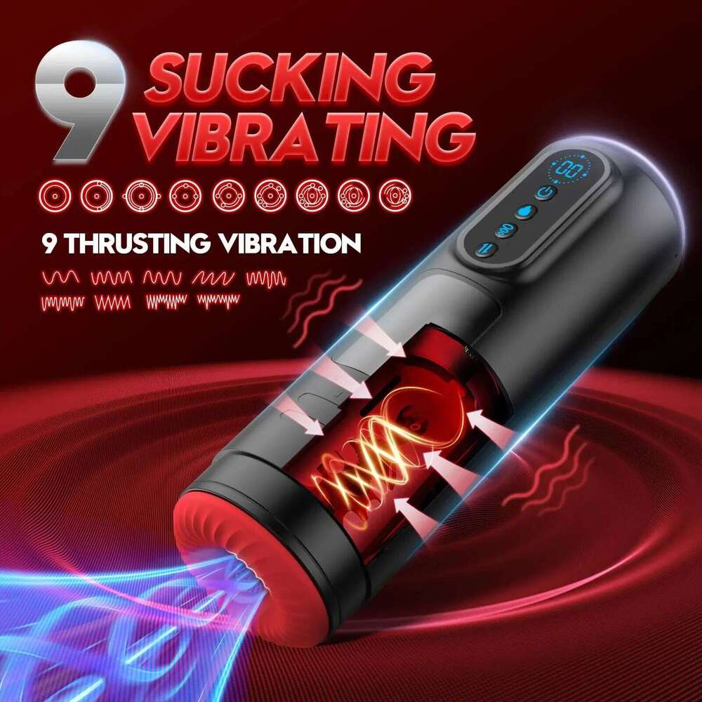 LCD Automatic Sucking Male Masturbator 9 Thrusting Vibration Blowjob Machine Heating Pussy Penis Pump Masturbation Cup Sex Toys W260305