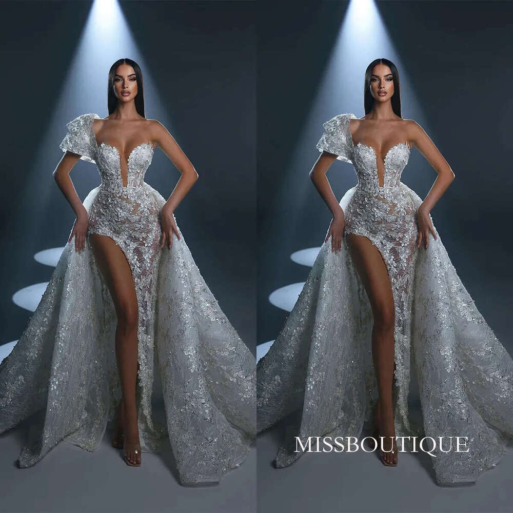 Sexy Wedding Dresses For Women Bridal Gown One-Shoulder Sweetheart Neck Sweep Train Appliques Split Skirt Custom Made D0306