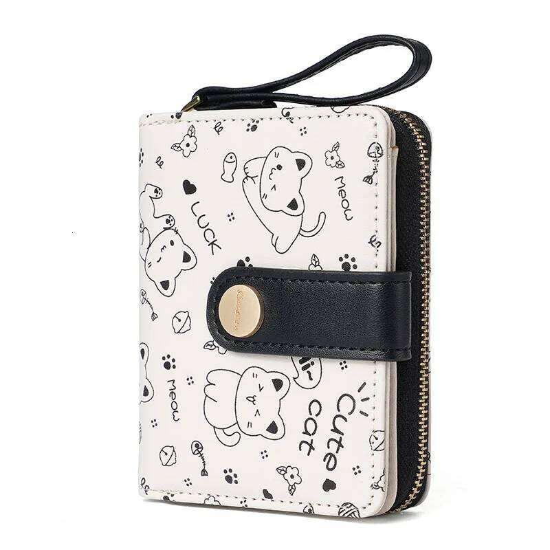 Japanese Cute Cat Girls Wallet Short Student ID Bank Card Holder Money Bag Zipper Wallets For Women Key Storage Coin Purse C260304