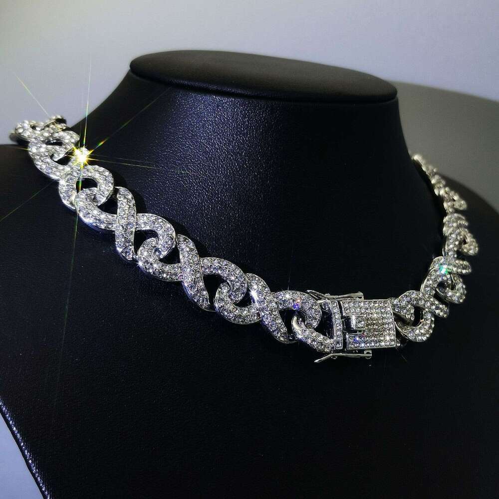 Cross-border European and American 8-shaped with full diamond accents, high-quality alloy necklace, men's hip-hop cool Cuban chain manufacturer