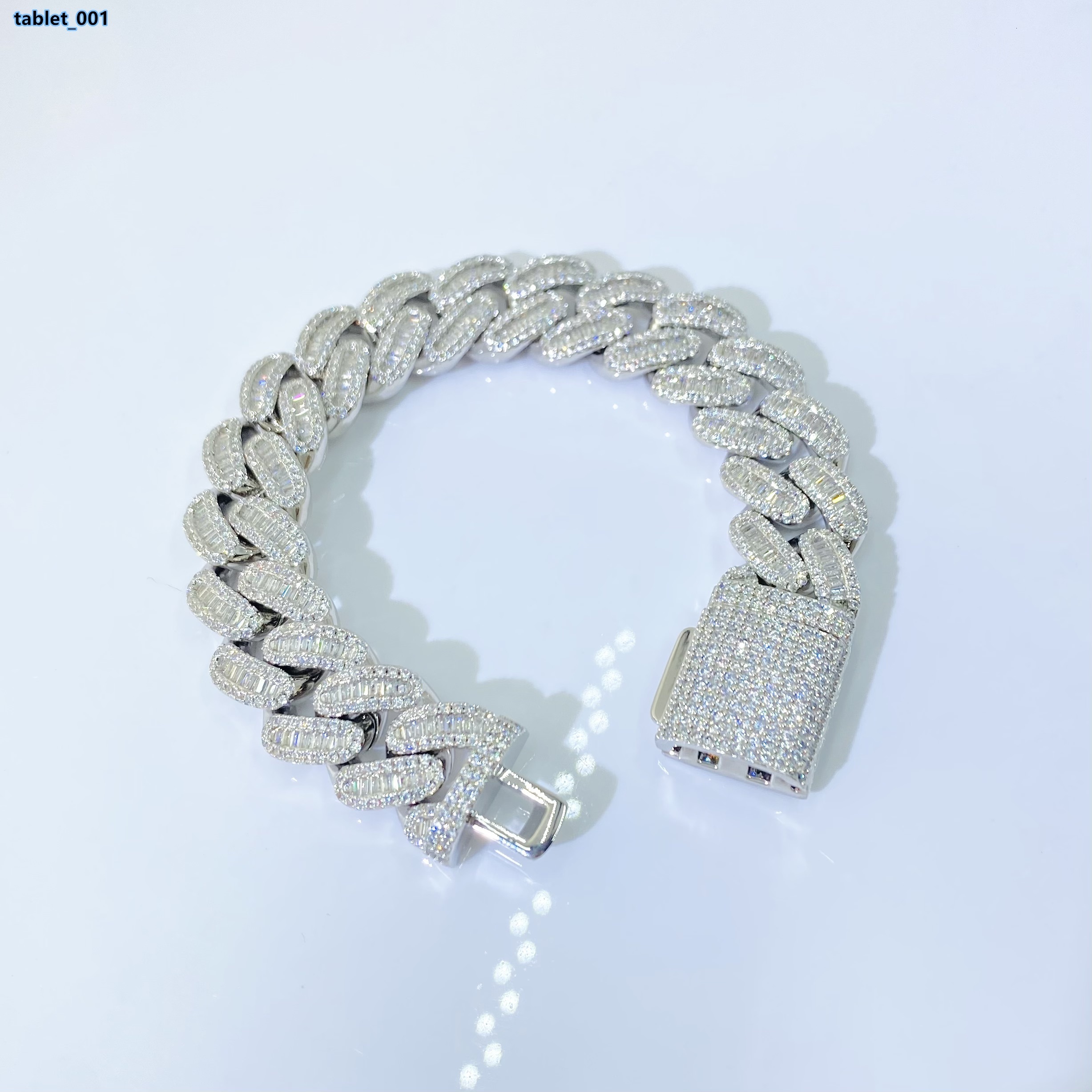 Moissanite Cuban Silver Over Silver Iced Out Chain Unisex Hip Hop Cuban Link White Brass Bracelets