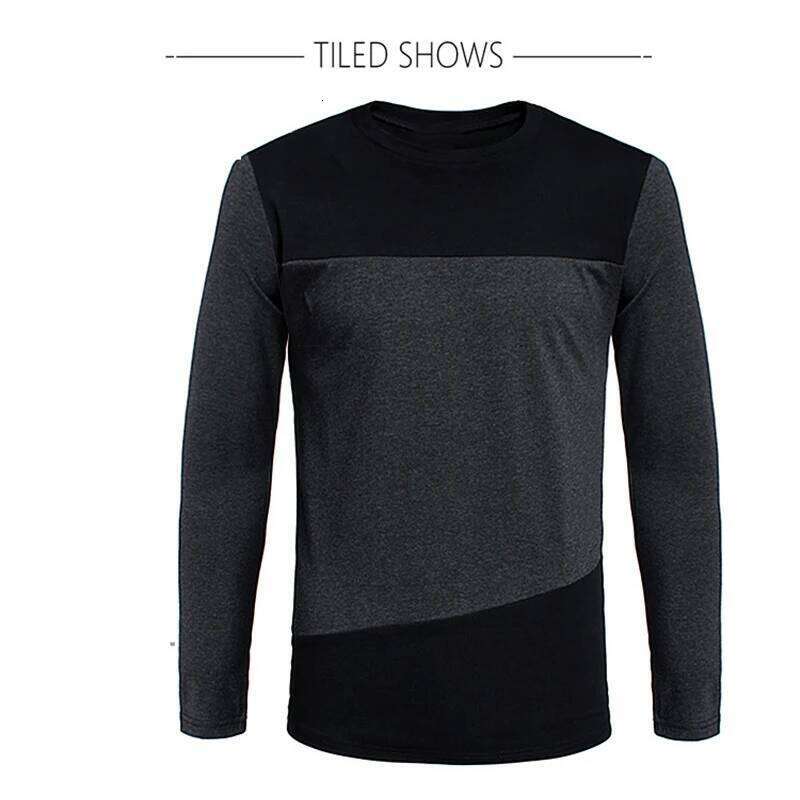 BROWON Autumn Korean T Shirt Vintage Style Patchwork Black&Gray O-Neck Long Tshirt Men Clothing Plus Size M-5XL 26H0306