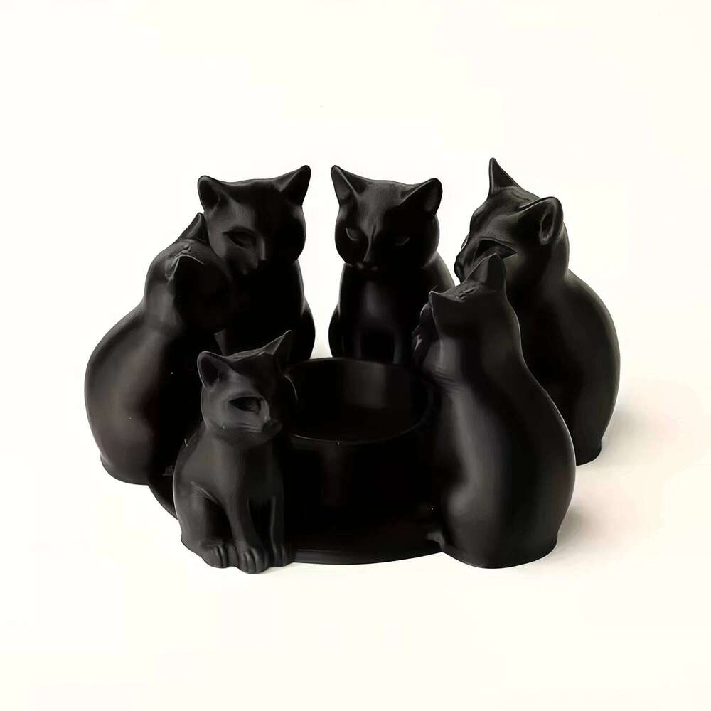 3D Printed Black Candle Holder Cat Figurine Circle Decor Creative Home Desktop Ornament Gift | Modern Minimalist Style XJ260305