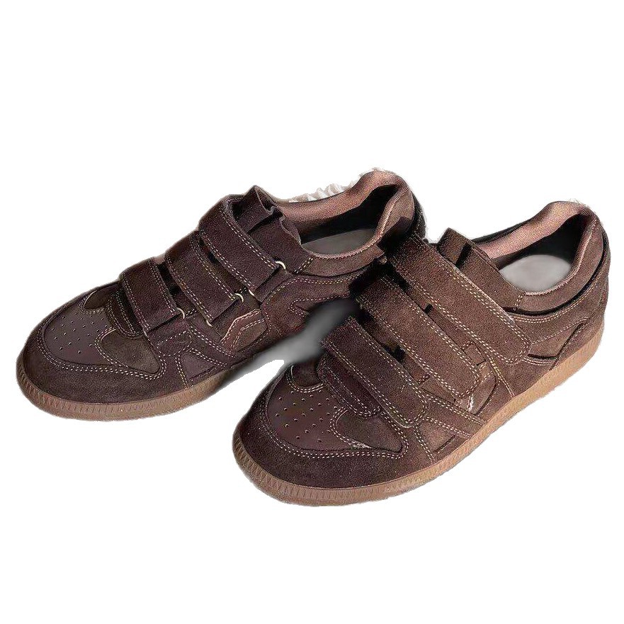 Genuine leather Velcro white shoes for women in spring 2026, new triple strap casual board shoes, retro sports women's shoes, trendy