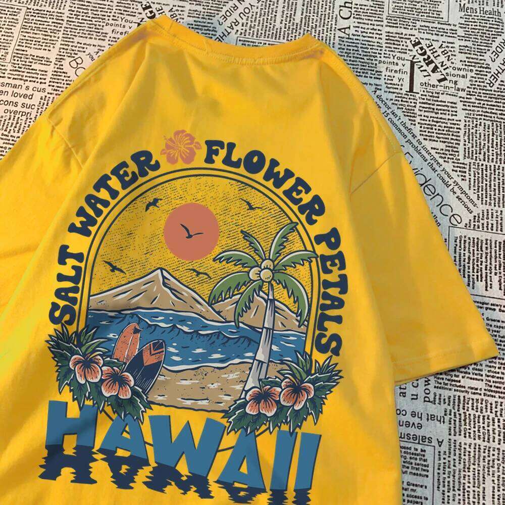Salt Water Flower Petals Hawaii Tshirts Men Women Sweat T Shirts Casual Cotton Tee Clothes Hip Hop Oversize Tops Couple 26H0306