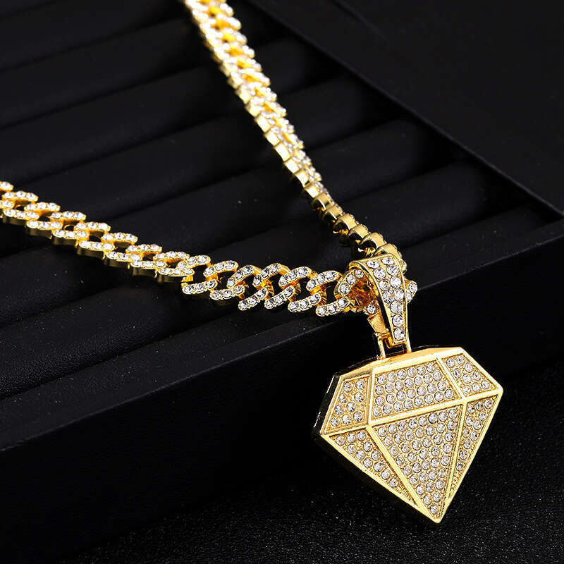 Cross-border best-selling diamond-studded hip-hop pendant, high-quality electroplated alloy Cuban necklace, 60cm, exaggerated and fashionable