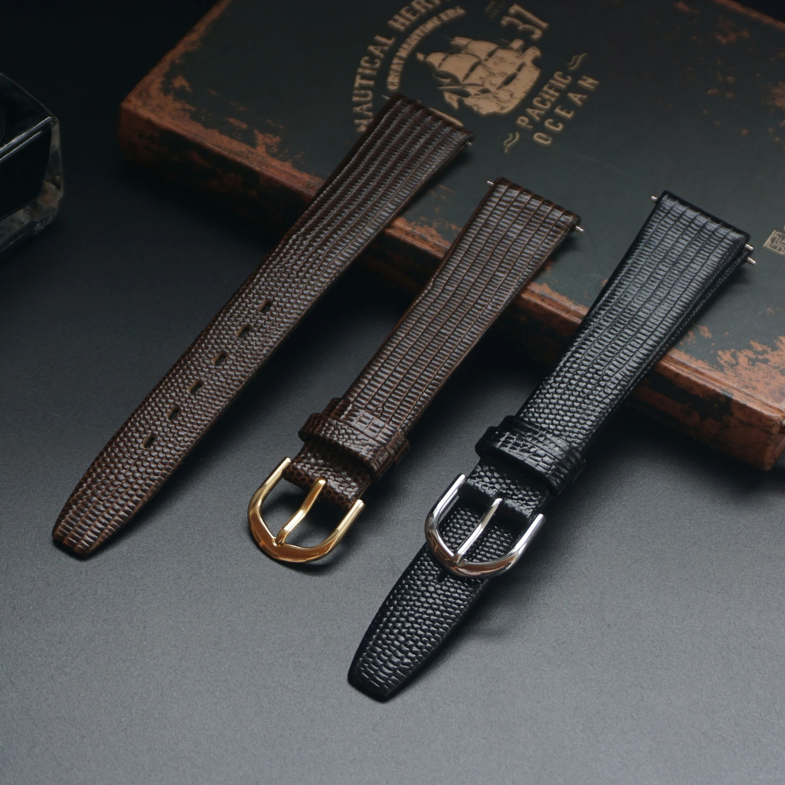 AMHUGE 12mm 14mm 16mm 17mm 18mm 19mm 20mm 21mm Vintage Watch Strap Lizard Embossed Calf Genuine Leather Thin and Soft Watch Band 260304