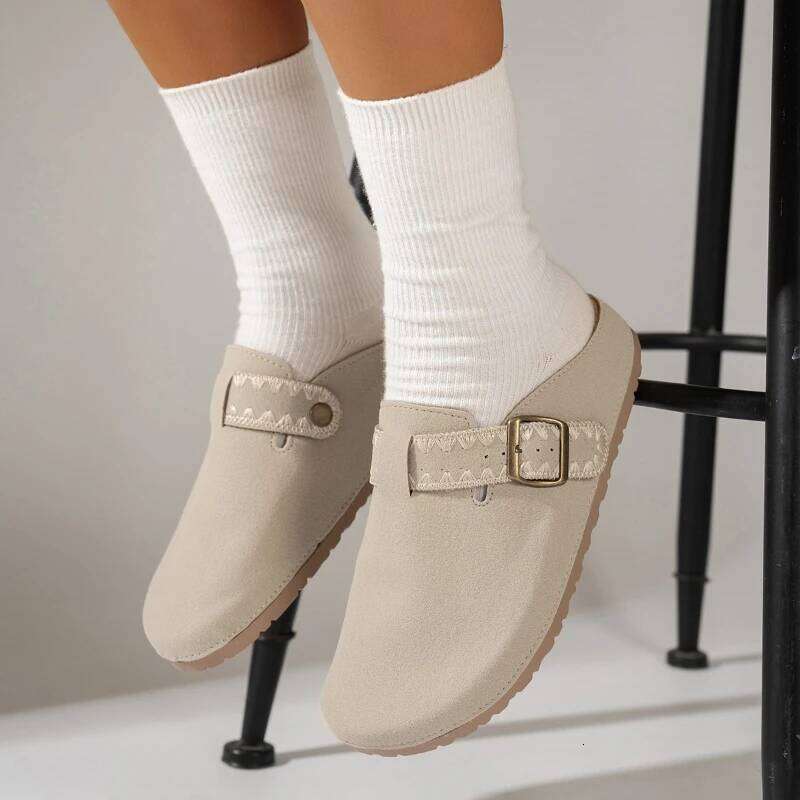 Women Suede Cork Footbed Clogs Soft Leather Adjustable Buckle Slip-on Fashion Casual Shoes Sandals Beach Slippers