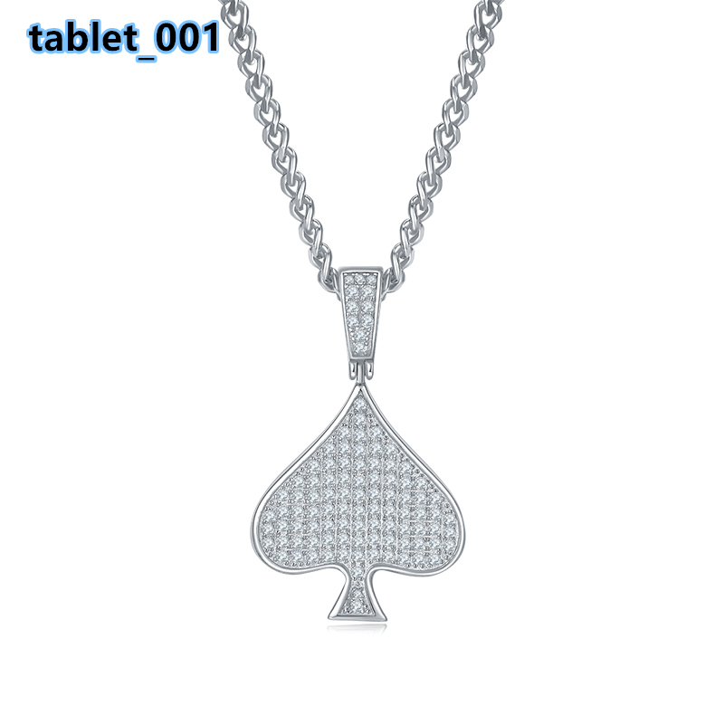 Spade Hip Hop Necklace with S925 Silver Pendant Set with Moissanite