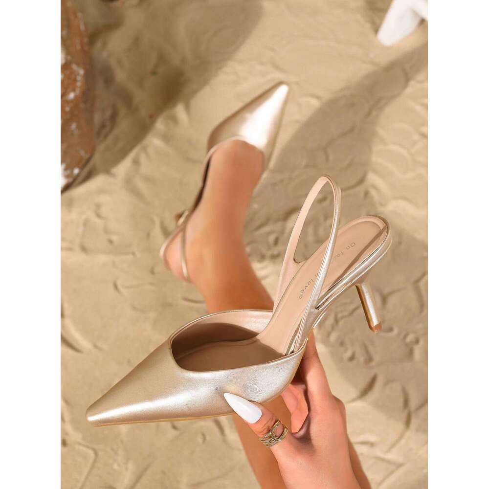 2025 New Women's Sandals Fashion Buckle Design Summer Elegant Pointed-Toe High Outdoor Banquet Open-Back Heels