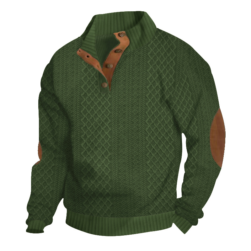Spring and Autumn Men's Wear European Size Hot Selling Men's Stand up Collar Long Sleeve Casual Outdoor Hoodie Jacquard Knitted Sweater