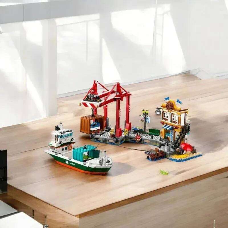 Suitable urban seaside seaports cargo ships building block model assembly toys for boys and children Christmas gifts Z260306