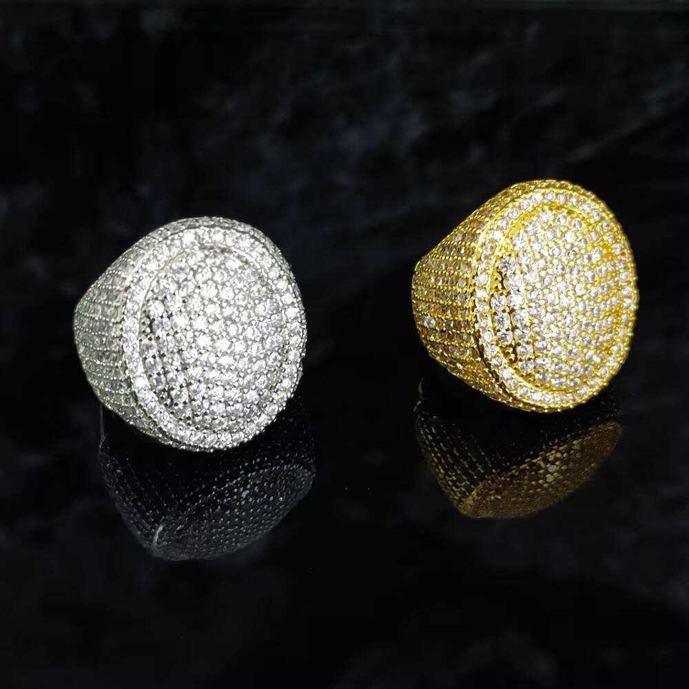 2026 18K Gold Plated Icy Oval Shape Moissanite Diamond Mens Hip Hop Ring Cheap Price Wedding Party Gift Jewelry Main Material Brass