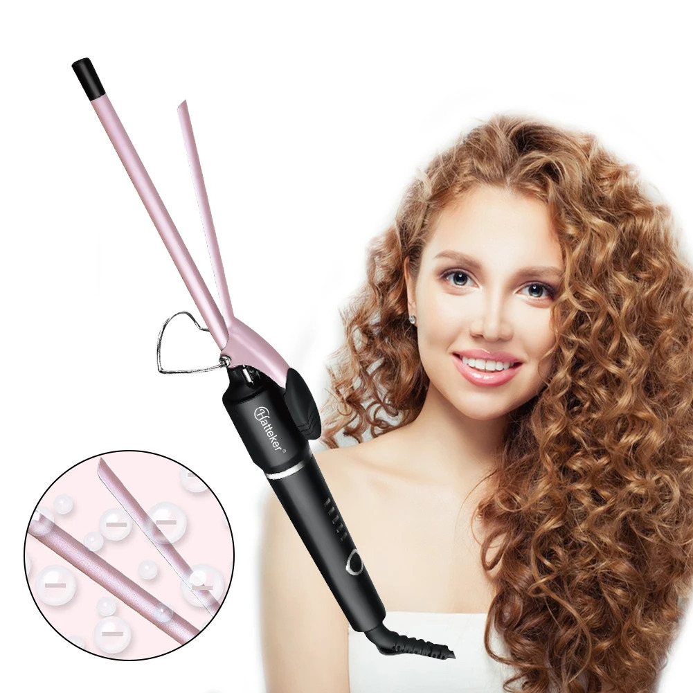 Hatteker 9mm Professional Hair Curler Ceramic Barrel Iron Smart Auto-Off Womens Wet/Dry Constant Temperature Protection Tool 260305