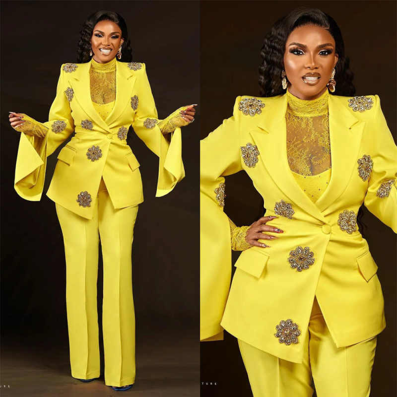Bright Women Suits Peaked Lapel Single Breasted Bride Blazer Fashion 2 Piece Set Jacket Pants Mother Pants Suit Customized