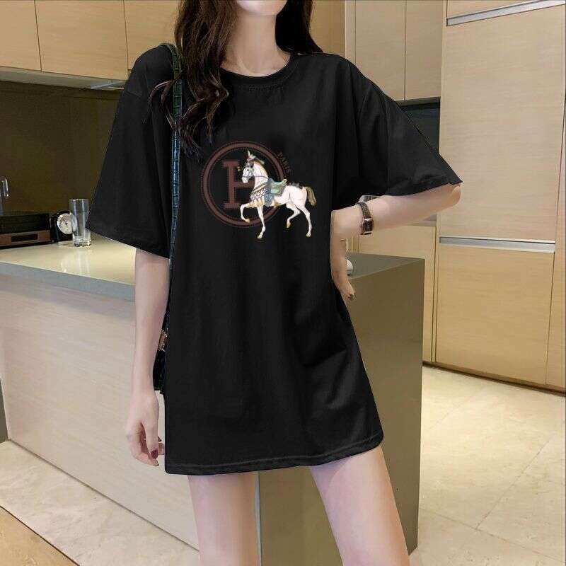 100% Cotton Short-Sleeve T-Shirt For Women, Loose Fit, New Summer Style, Paired With Shark Pants, Mid-Length Top That Covers The Hips, Stylish Asia Si