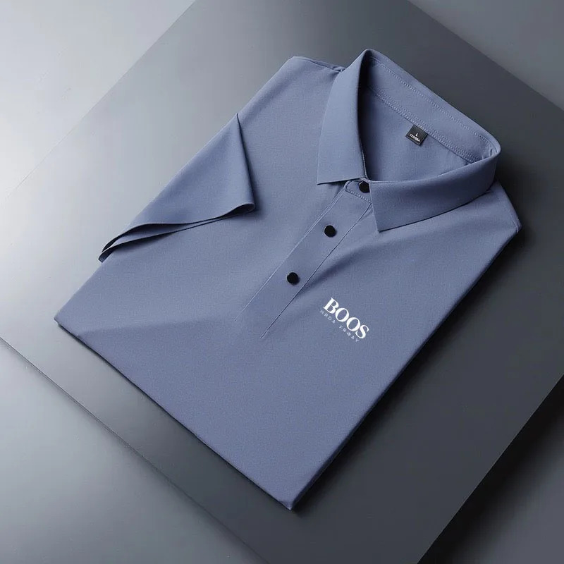 Embroidered Summer Ice Silk Polo Shirt T-Shirt Half Sleeve Non-Marking Casual Business Thin Breathable Polo Shirt for Men 260304